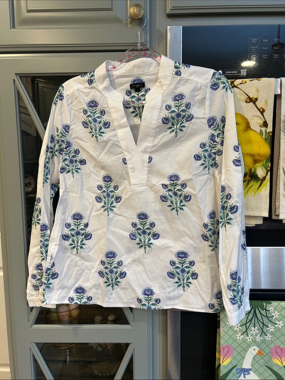 Talbots Floral French Print Cotton Tunic Top